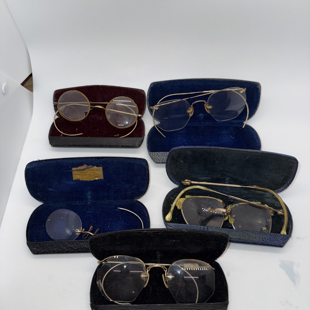 Lot Of 5 Vintage Pair Of 10k 12K Gold Filled Glasses Antique Scrap Repair